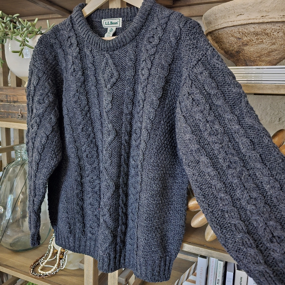 LL Bean Vintage 90's Irish Cable Knit Sweater XL 100%Virgin Wool Made in Ireland - Picture 5 of 7